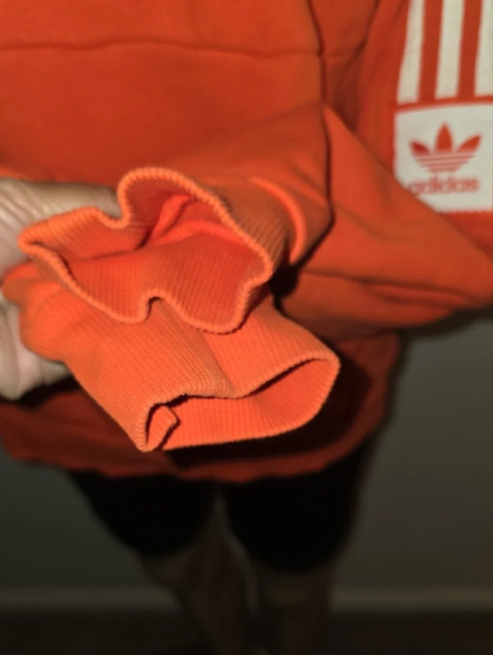 adidas Orange Crewneck Hoodie with White Shoulder Stripes - Picture 6 of 8
